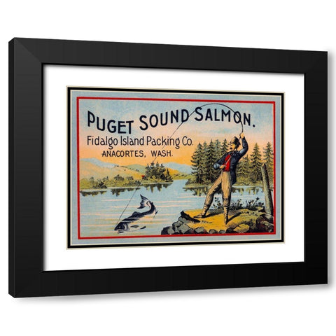 Puget Sound Salmon - On the Fly Black Modern Wood Framed Art Print with Double Matting by Retrolabel