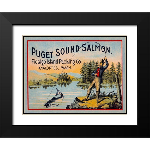 Puget Sound Salmon - On the Fly Black Modern Wood Framed Art Print with Double Matting by Retrolabel