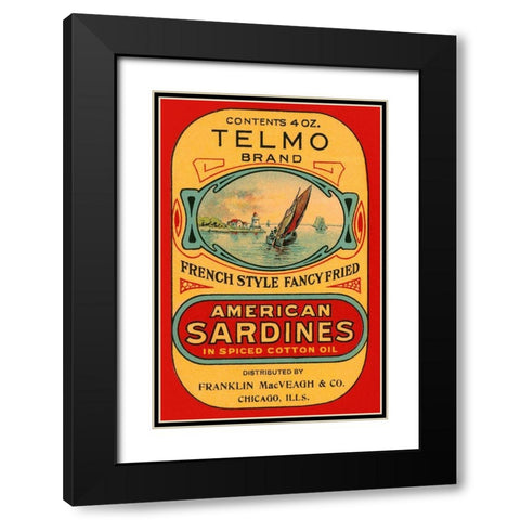 Telmo Brand American Sardines Black Modern Wood Framed Art Print with Double Matting by Retrolabel