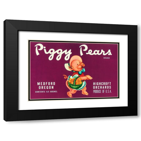 Piggy Pears Crate Label Black Modern Wood Framed Art Print with Double Matting by Retrolabel