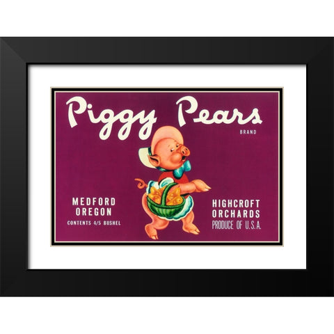 Piggy Pears Crate Label Black Modern Wood Framed Art Print with Double Matting by Retrolabel
