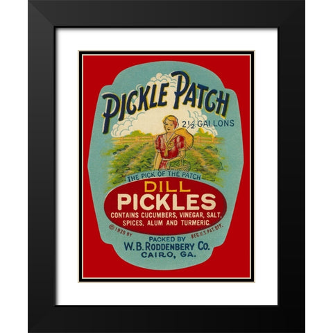 Pickle Patch Dill Pickles Black Modern Wood Framed Art Print with Double Matting by Retrolabel