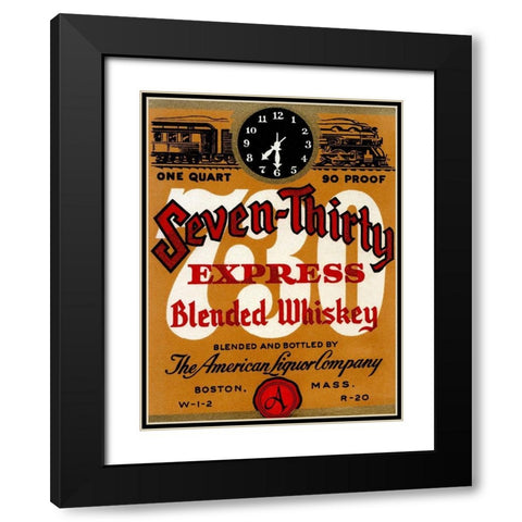 Seven-Thirty Express Blended Whiskey Black Modern Wood Framed Art Print with Double Matting by Vintage Booze Labels
