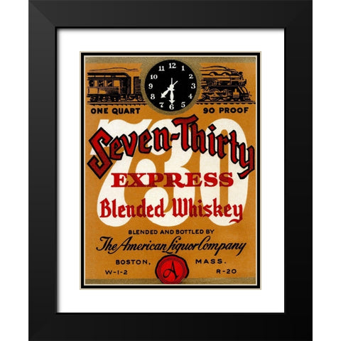 Seven-Thirty Express Blended Whiskey Black Modern Wood Framed Art Print with Double Matting by Vintage Booze Labels