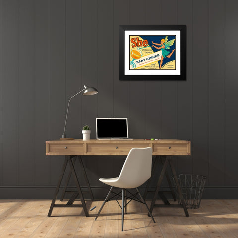 Baby Ginger Black Modern Wood Framed Art Print with Double Matting by Vintage Booze Labels