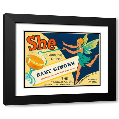Baby Ginger Black Modern Wood Framed Art Print with Double Matting by Vintage Booze Labels