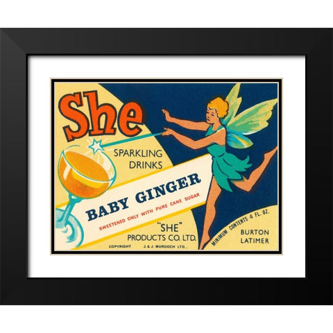 Baby Ginger Black Modern Wood Framed Art Print with Double Matting by Vintage Booze Labels