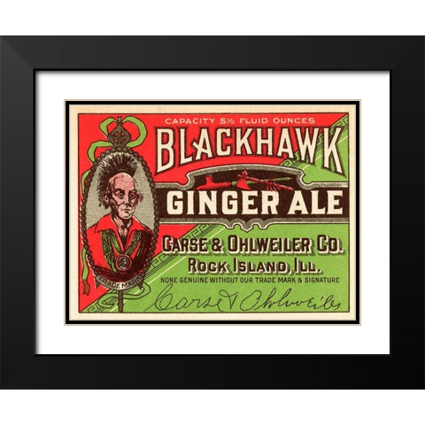 Blackhawk Ginger Ale Black Modern Wood Framed Art Print with Double Matting by Vintage Booze Labels
