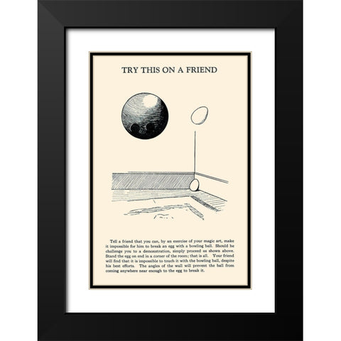 Try This on a Friend - Bowling Ball versus Egg Black Modern Wood Framed Art Print with Double Matting by Retromagic