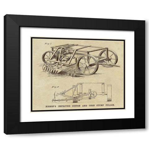 Bishops Improved Cotton and Corn Stump Puller Black Modern Wood Framed Art Print with Double Matting by Inventions