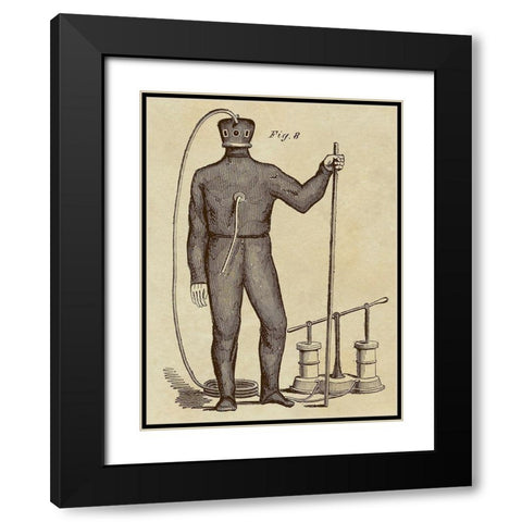 Diving Gear with Suit and Air Pump Black Modern Wood Framed Art Print with Double Matting by Inventions