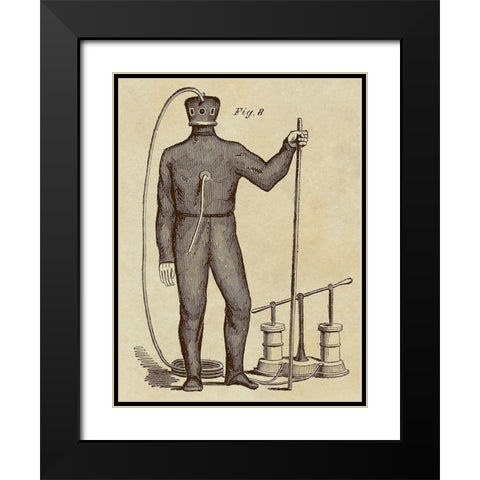 Diving Gear with Suit and Air Pump Black Modern Wood Framed Art Print with Double Matting by Inventions