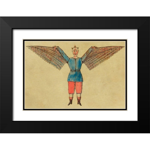 Man with Wings Black Modern Wood Framed Art Print with Double Matting by Inventions