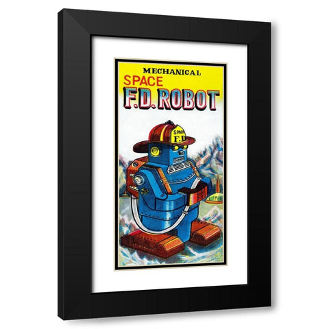 Mechanical Space Fire Department Robot Black Modern Wood Framed Art Print with Double Matting by Retrobot