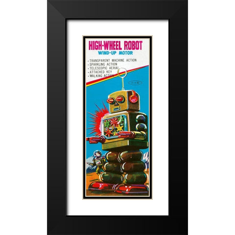 High-Wheeled Robot Black Modern Wood Framed Art Print with Double Matting by Retrobot