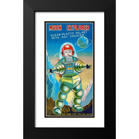 Moon Explorer Black Modern Wood Framed Art Print with Double Matting by Retrobot