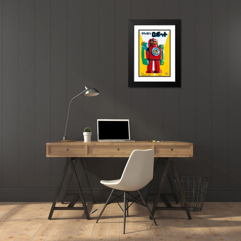 Telephone Robot Black Modern Wood Framed Art Print with Double Matting by Retrobot