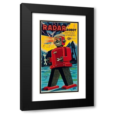 Radar Robot Black Modern Wood Framed Art Print with Double Matting by Retrobot