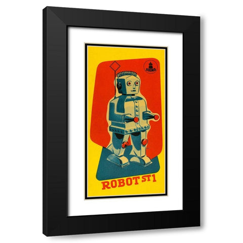 Robot ST1 Black Modern Wood Framed Art Print with Double Matting by Retrobot