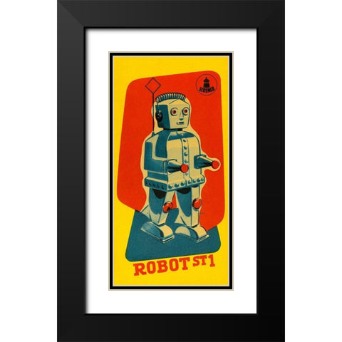 Robot ST1 Black Modern Wood Framed Art Print with Double Matting by Retrobot