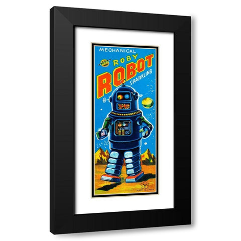 Roby Robot Black Modern Wood Framed Art Print with Double Matting by Retrobot