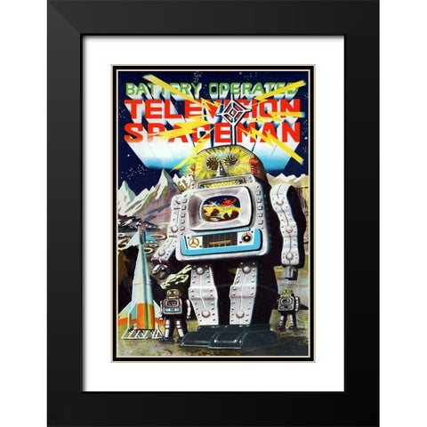 Battery Operated Television Spaceman Black Modern Wood Framed Art Print with Double Matting by Retrobot