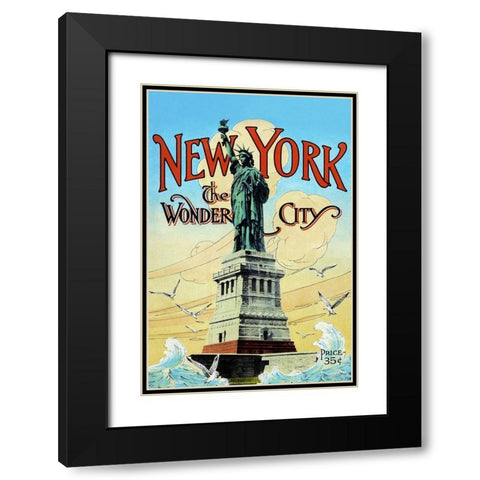 New York; The Wonder City Black Modern Wood Framed Art Print with Double Matting by Retrotravel