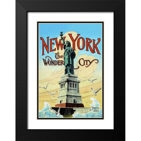 New York; The Wonder City Black Modern Wood Framed Art Print with Double Matting by Retrotravel