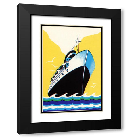 Steamship Cruise liner Boom Label Black Modern Wood Framed Art Print with Double Matting by Retrotravel