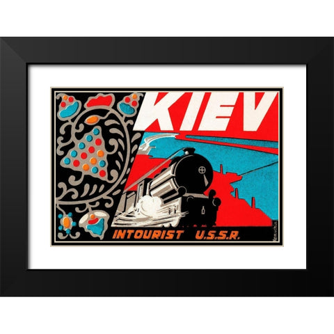 Kiev - Intourist U.S.S.R. Black Modern Wood Framed Art Print with Double Matting by Retrotravel