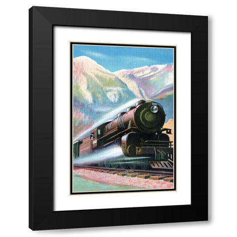 Steaming Full Speed Ahead Black Modern Wood Framed Art Print with Double Matting by Retrotravel