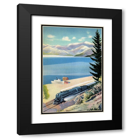 Steaming Along the Coast Black Modern Wood Framed Art Print with Double Matting by Retrotravel