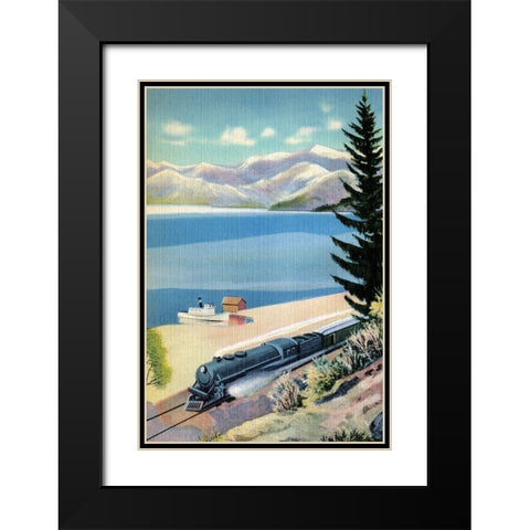 Steaming Along the Coast Black Modern Wood Framed Art Print with Double Matting by Retrotravel