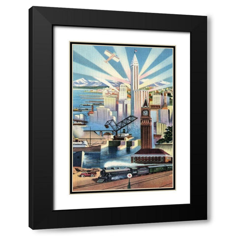 Modern Deco Empire Black Modern Wood Framed Art Print with Double Matting by Retrotravel