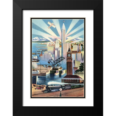 Modern Deco Empire Black Modern Wood Framed Art Print with Double Matting by Retrotravel