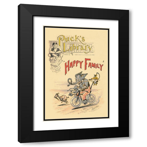 Happy Family Black Modern Wood Framed Art Print with Double Matting by Vintage Elephant
