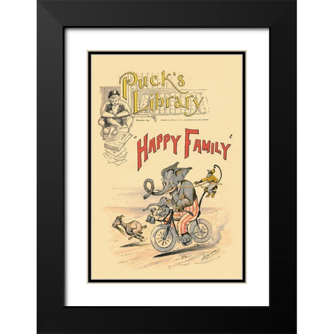 Happy Family Black Modern Wood Framed Art Print with Double Matting by Vintage Elephant