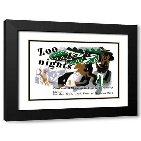 Zoo Nights Black Modern Wood Framed Art Print with Double Matting by Vintage Elephant