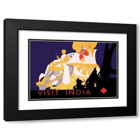 Visit India Black Modern Wood Framed Art Print with Double Matting by Vintage Elephant