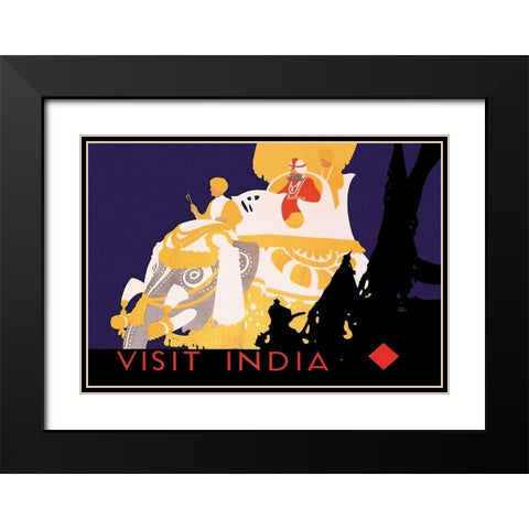 Visit India Black Modern Wood Framed Art Print with Double Matting by Vintage Elephant