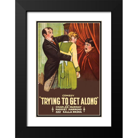 Trying to get along Black Modern Wood Framed Art Print with Double Matting by Unknown 20th Century American Illustrator