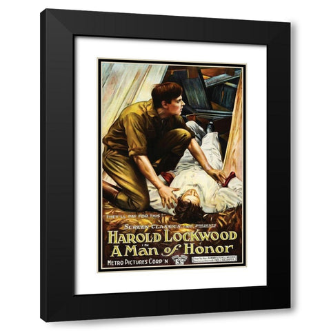 Movie Poster: Harold Lockwood - A Man of Honor Black Modern Wood Framed Art Print with Double Matting by Unknown 20th Century American Illustrator
