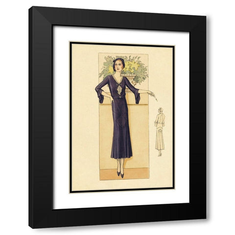Daytime Dress in Navy Black Modern Wood Framed Art Print with Double Matting by Vintage Fashion