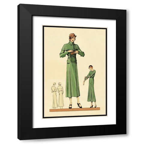 Emerald Dress and Overcoat Black Modern Wood Framed Art Print with Double Matting by Vintage Fashion
