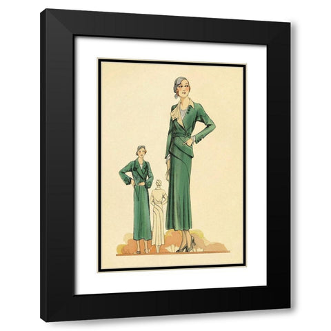 Green Dress and Overcoat Black Modern Wood Framed Art Print with Double Matting by Vintage Fashion