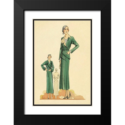 Green Dress and Overcoat Black Modern Wood Framed Art Print with Double Matting by Vintage Fashion