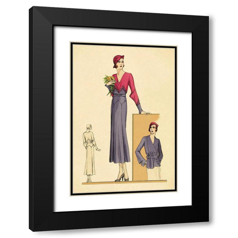 Sunday Dress in Periwinkle and Magenta Black Modern Wood Framed Art Print with Double Matting by Vintage Fashion