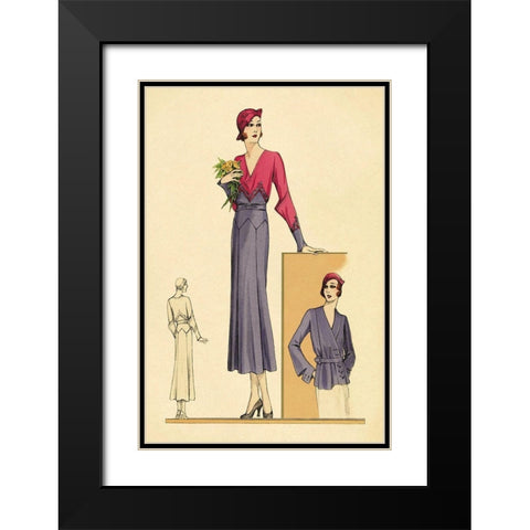 Sunday Dress in Periwinkle and Magenta Black Modern Wood Framed Art Print with Double Matting by Vintage Fashion