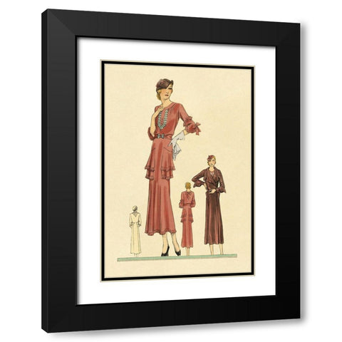 Pink Daytime Dress and Overcoat Black Modern Wood Framed Art Print with Double Matting by Vintage Fashion