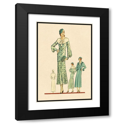 Daytime Dress in Fern with Overcoat Black Modern Wood Framed Art Print with Double Matting by Vintage Fashion